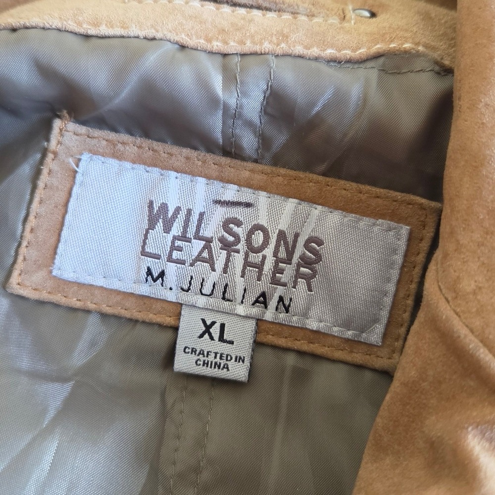 Wilsons Leather M. Julian Mens XL Tan Brown Suede Leather Button Car Coat Jacket - Picture 4 of 8